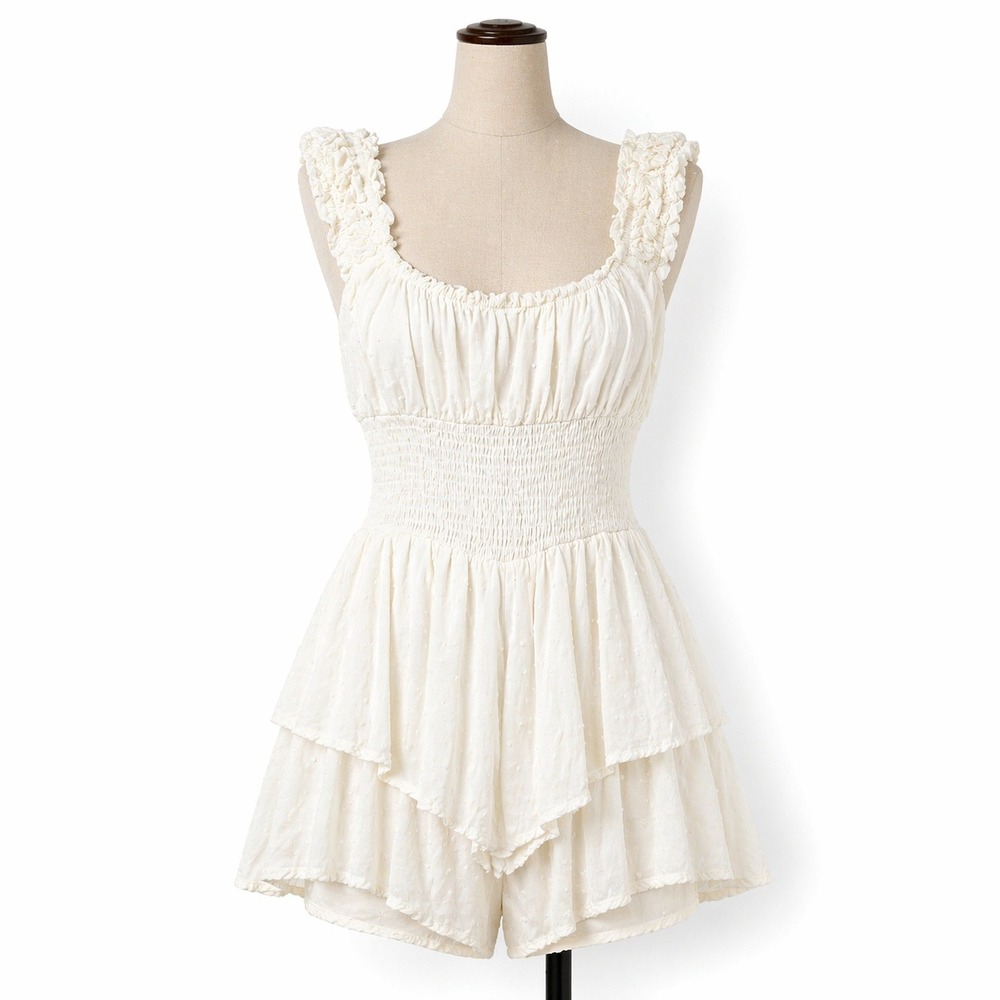 Clip Dot Smocked Tiered Peasant Dress Romper Size 0 Ruffle Cottagecore Coquette